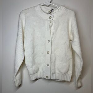 Vintage Hot Fudge Novelty Heart Knit Button Front White Cardigan Sweater Size 4